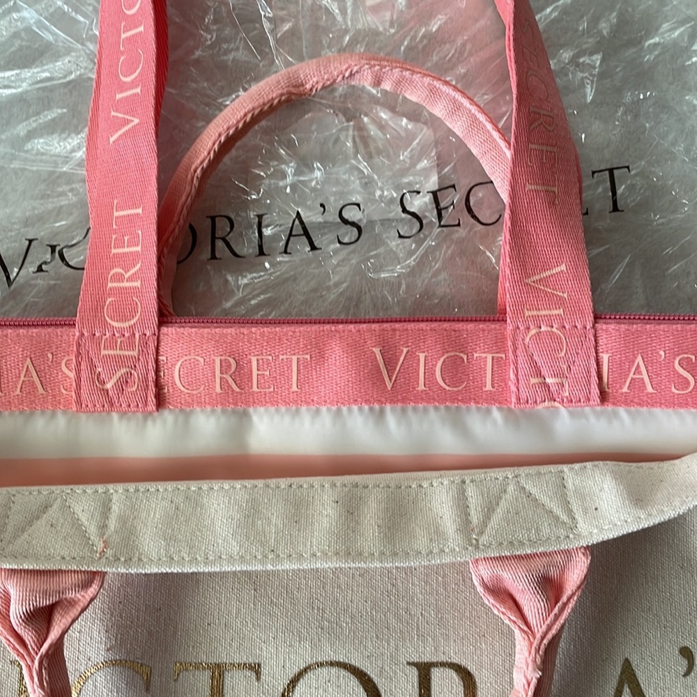 Victoria’s Secret Tote Bag Pink/Cream  Color 2 in 1 Insulated Cooler - Picture 10 of 16